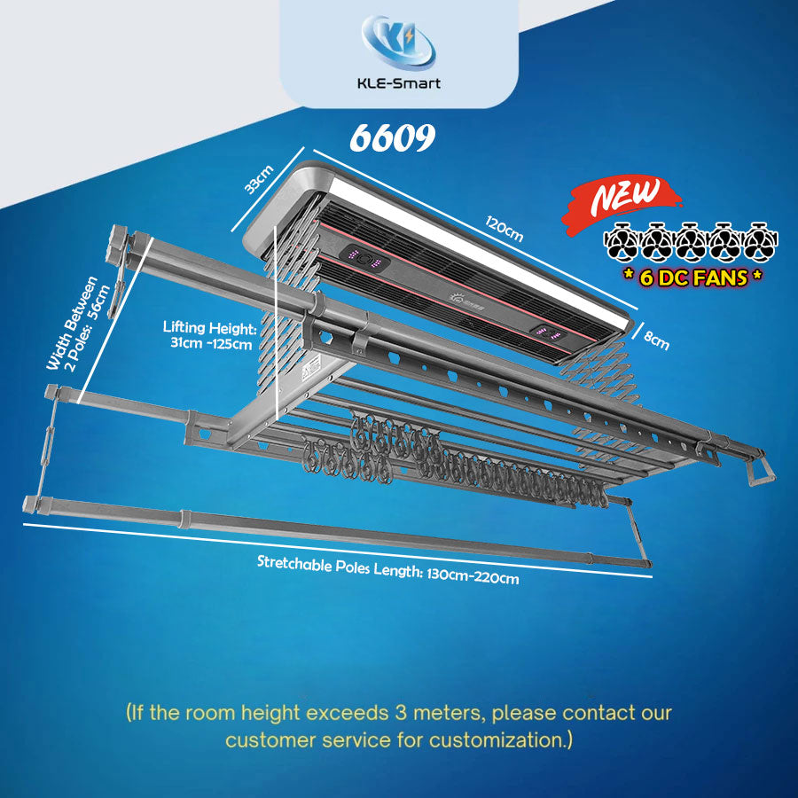 6 DC Fan 6609 - Voice + APP + Remote Control Automated Laundry Rack dryer 【Local Ready Stock + FREE INSTALLATION】