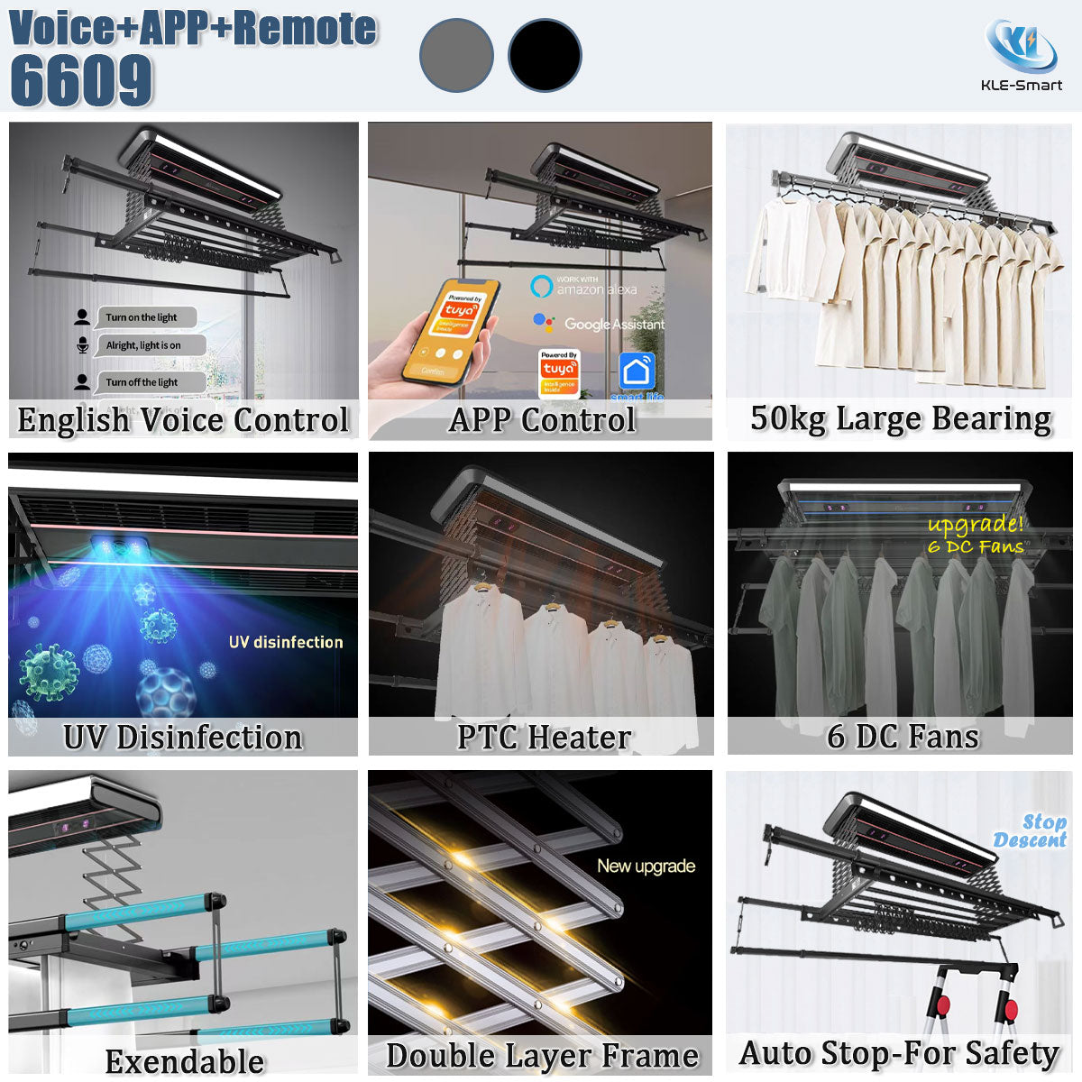 6 DC Fan 6609 - Voice + APP + Remote Control Automated Laundry Rack dryer 【Local Ready Stock + FREE INSTALLATION】