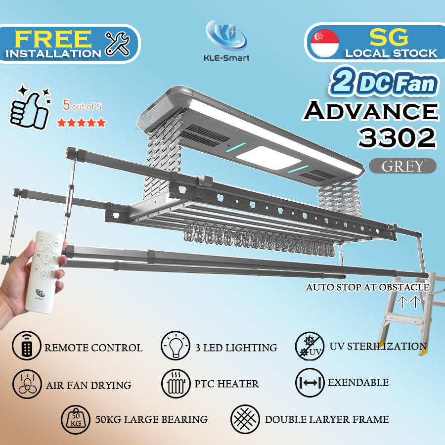 2 DC Fan Advance 3302 Remote Control Automated Laundry Rack dryer 【Local Ready Stock + FREE INSTALLATION】